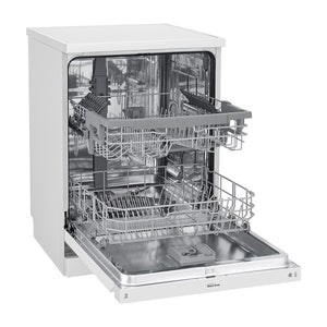 LG XD5B14WH QuadWash 60cm 14 Place Freestanding Dishwasher White, Front right view, door open 